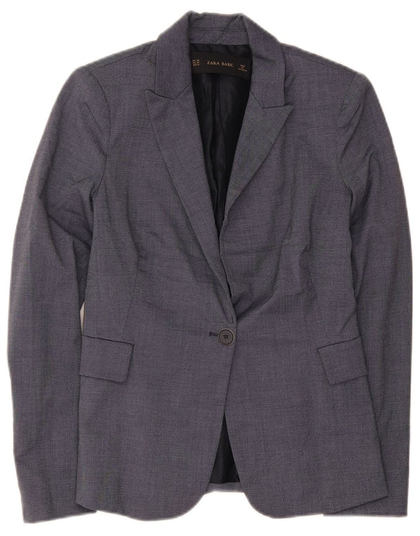Zara Mujer Chaqueta Blazer De 1 Botón UK 6 XS Acetato Azul Marino