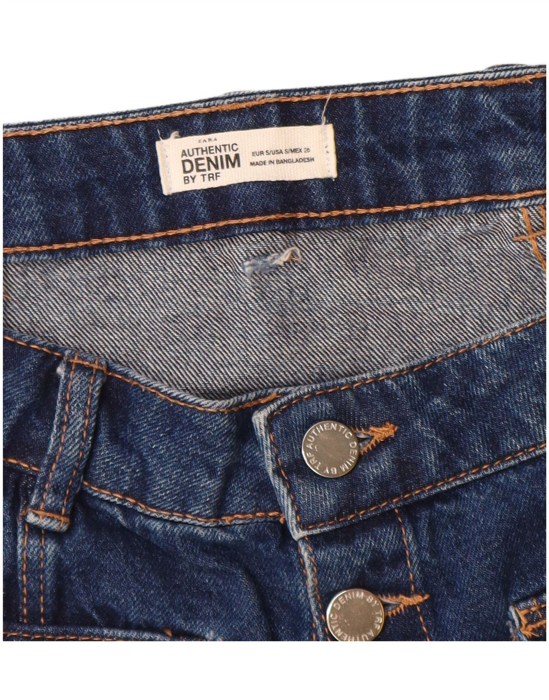 Zara Mujer Mini Falda Vaquera Pequeña W26 Algodón Azul