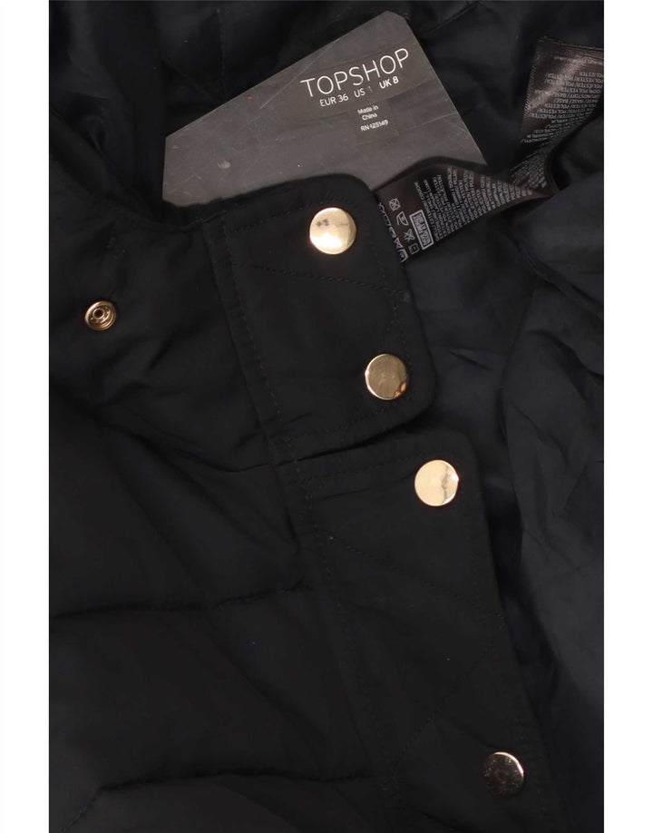 Topshop Chaqueta acolchada con capucha para mujer UK 8 Small Black Poliéster