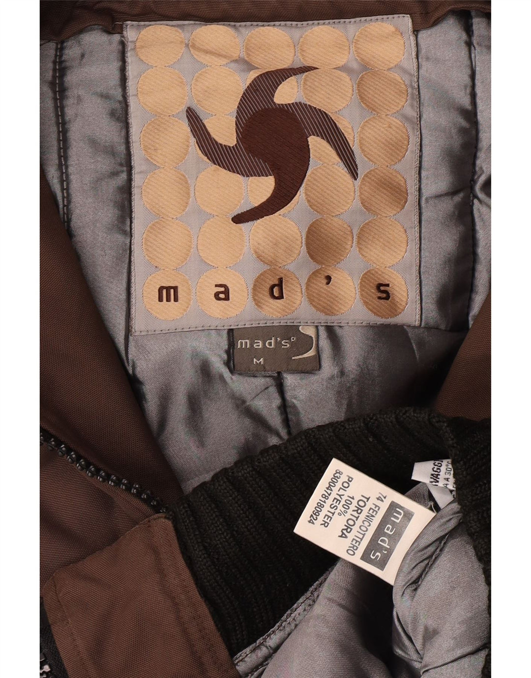 Vintage hombres con capucha chaqueta bomber Reino Unido 38 marrón medio colorblock poliéster