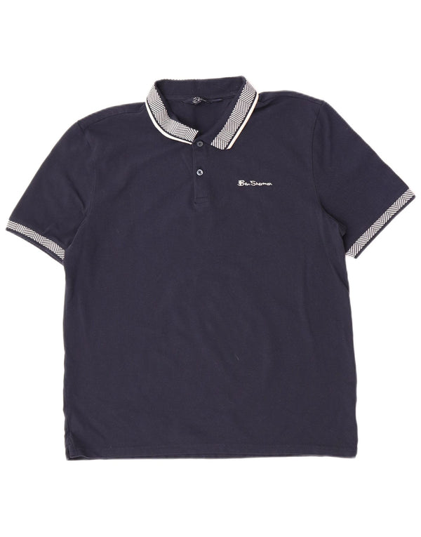 Ben Sherman Polo para hombre grande de algodón a rayas azul marino
