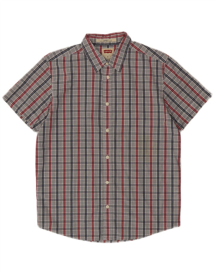 Levi's Camisa de manga corta de corte estándar de algodón a cuadros azul medio para hombre