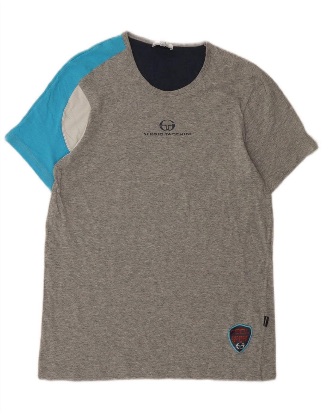 Sergio Tacchini Camiseta estampada para hombre Top pequeño de algodón gris con bloques de color