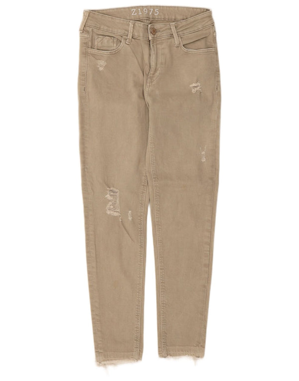 Zara Vaqueros pitillo desgastados para mujer EU 34 2XS W24 L25 Algodón beige