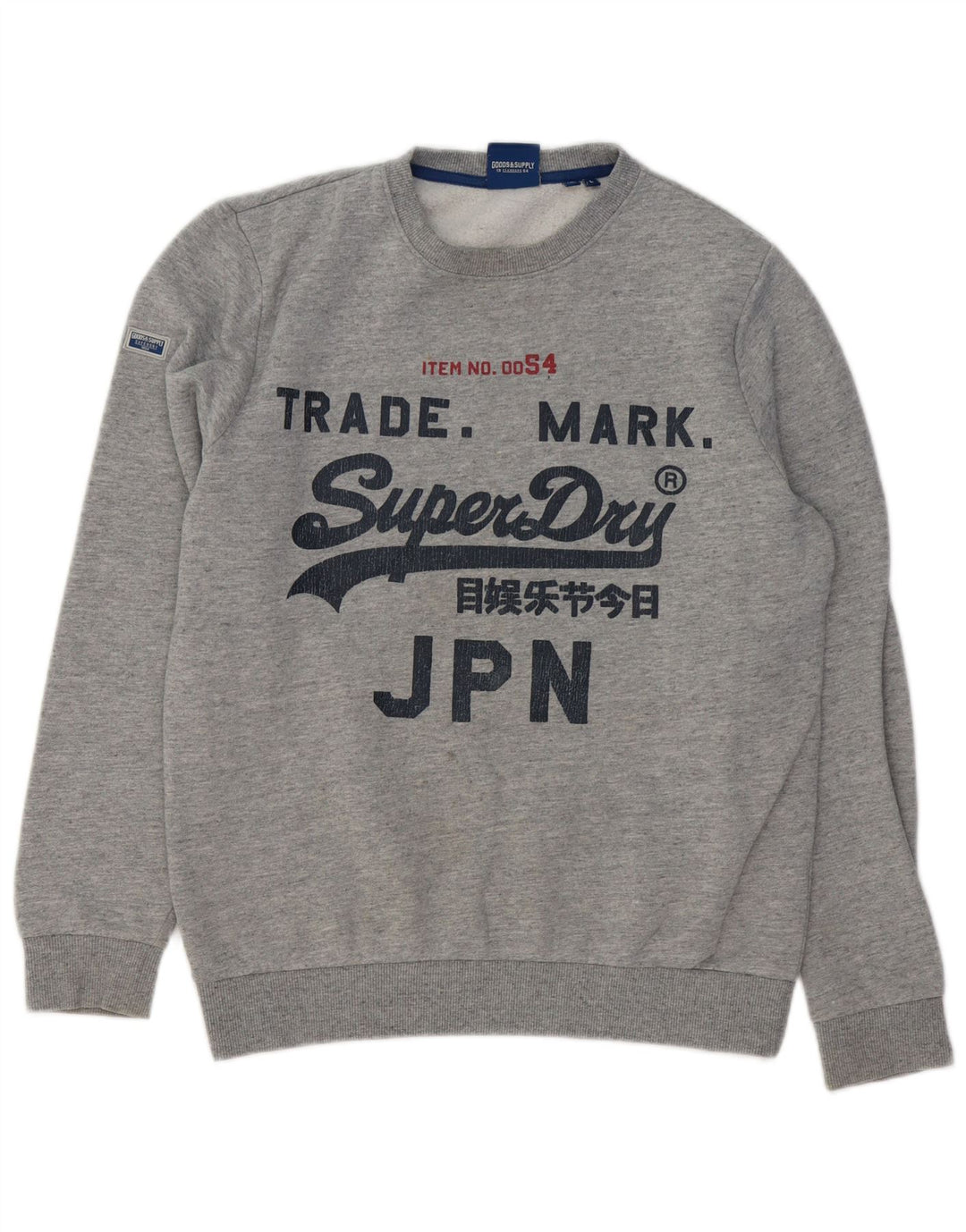 SUPERDRY Hombre Sudadera con gráfico tipo jersey de algodón moteado gris grande