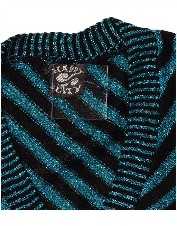 Vintage mujer V-cuello cardigan suéter Reino Unido 6 XS turquesa rayas