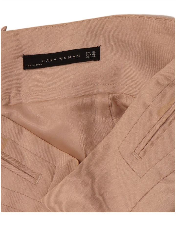 ZARA Mujer Falda Lápiz De Cintura Alta XL W32 Rayón Beige