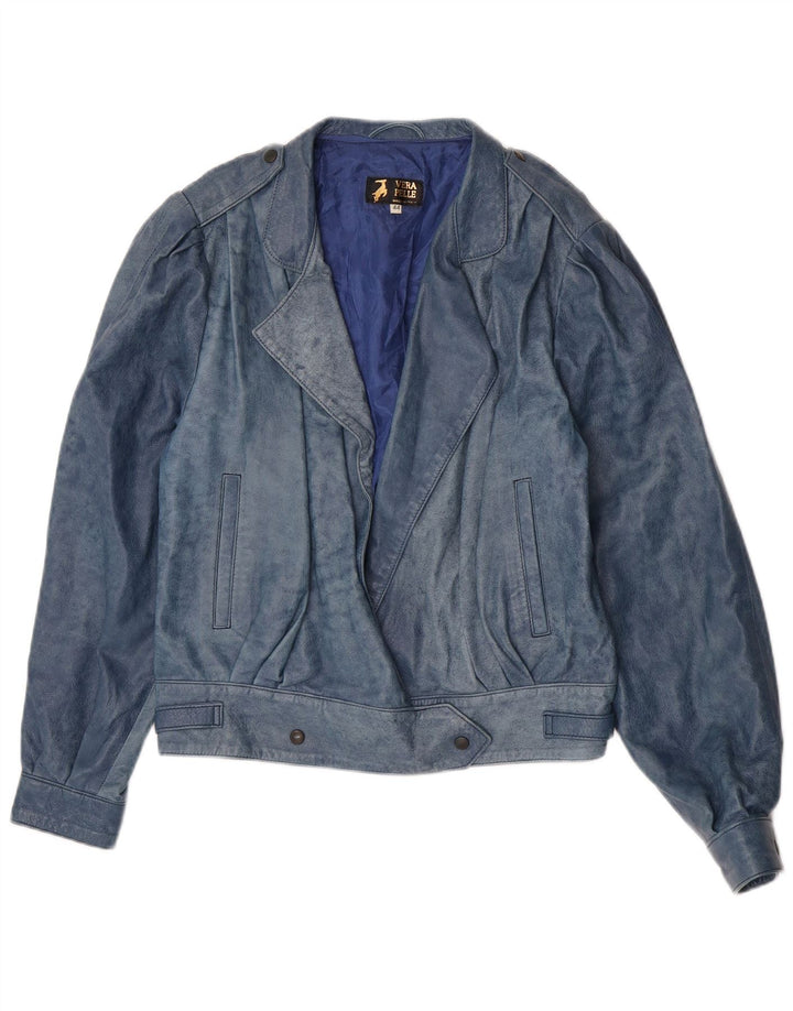 Chaqueta de cuero vintage para mujer IT 44 Cuero azul medio