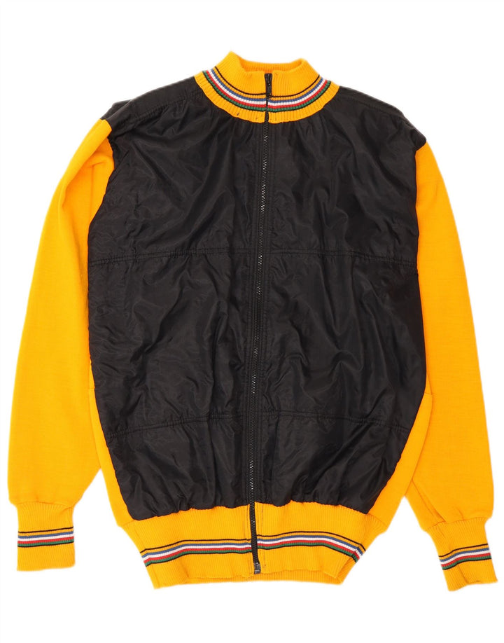 Vintage hombres punto bomber chaqueta Reino Unido 38 medio amarillo colorblock lana