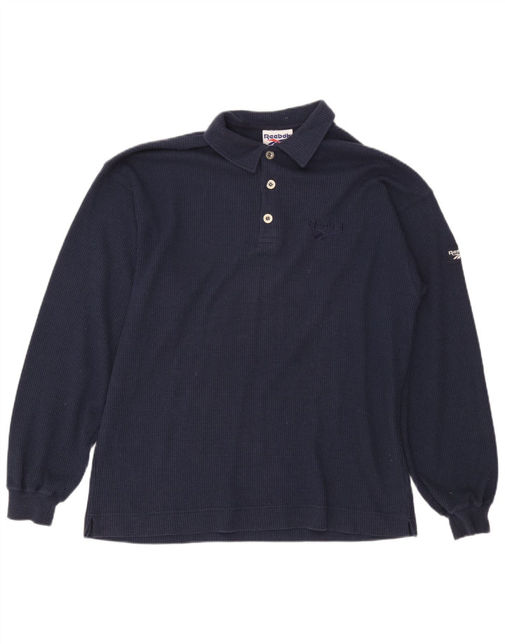 Polo Reebok de manga larga para hombre, algodón azul marino medio
