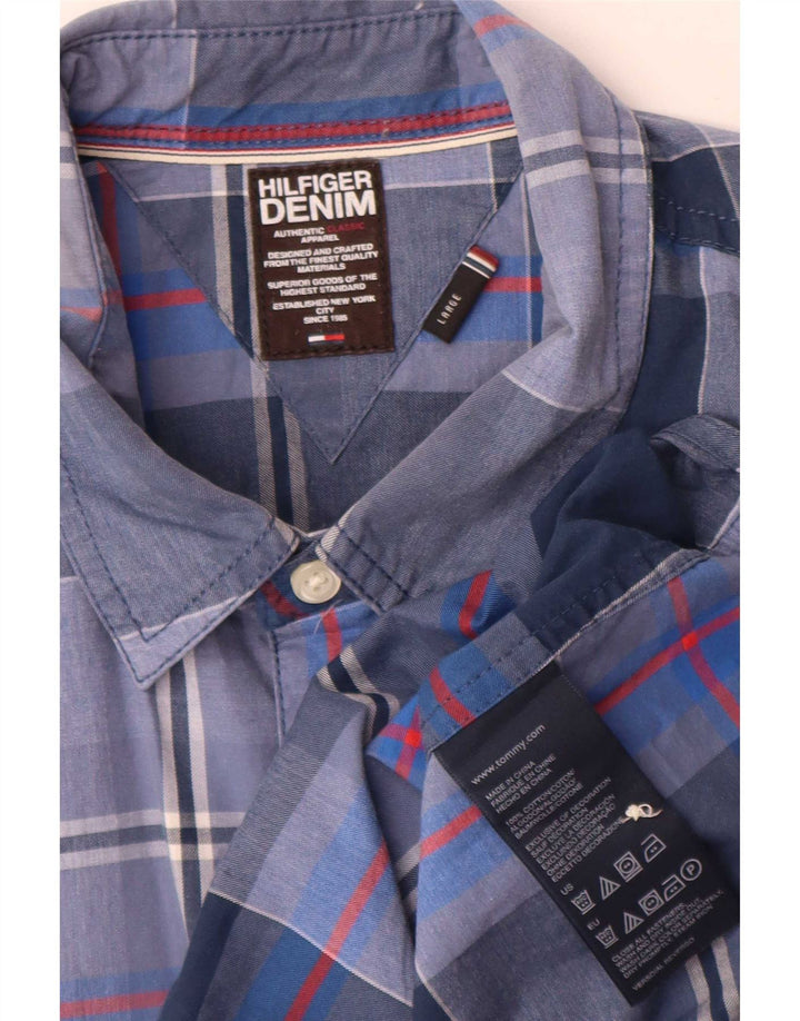 Camisa Tommy Hilfiger Hombre Grande Algodón A Cuadros Azul