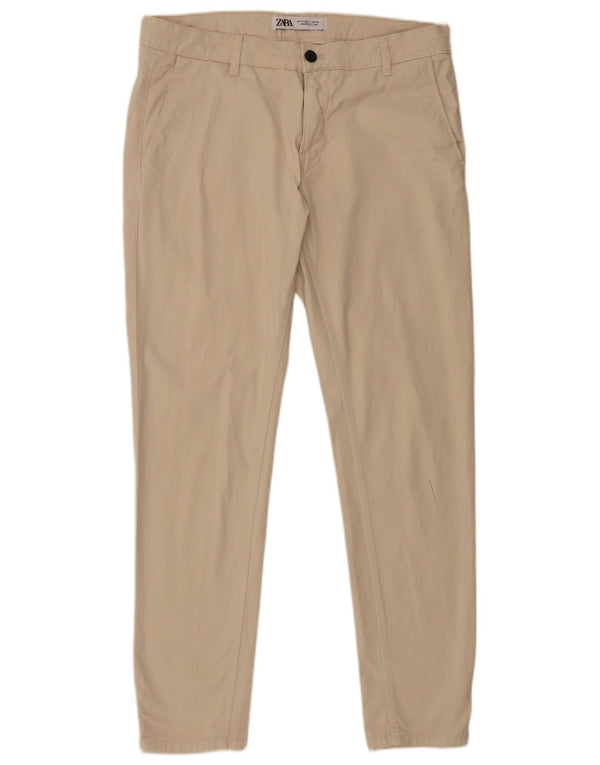 Zara Mens Skinny Chino Pantalones EU 44 Large W34 L30 Algodón Beige