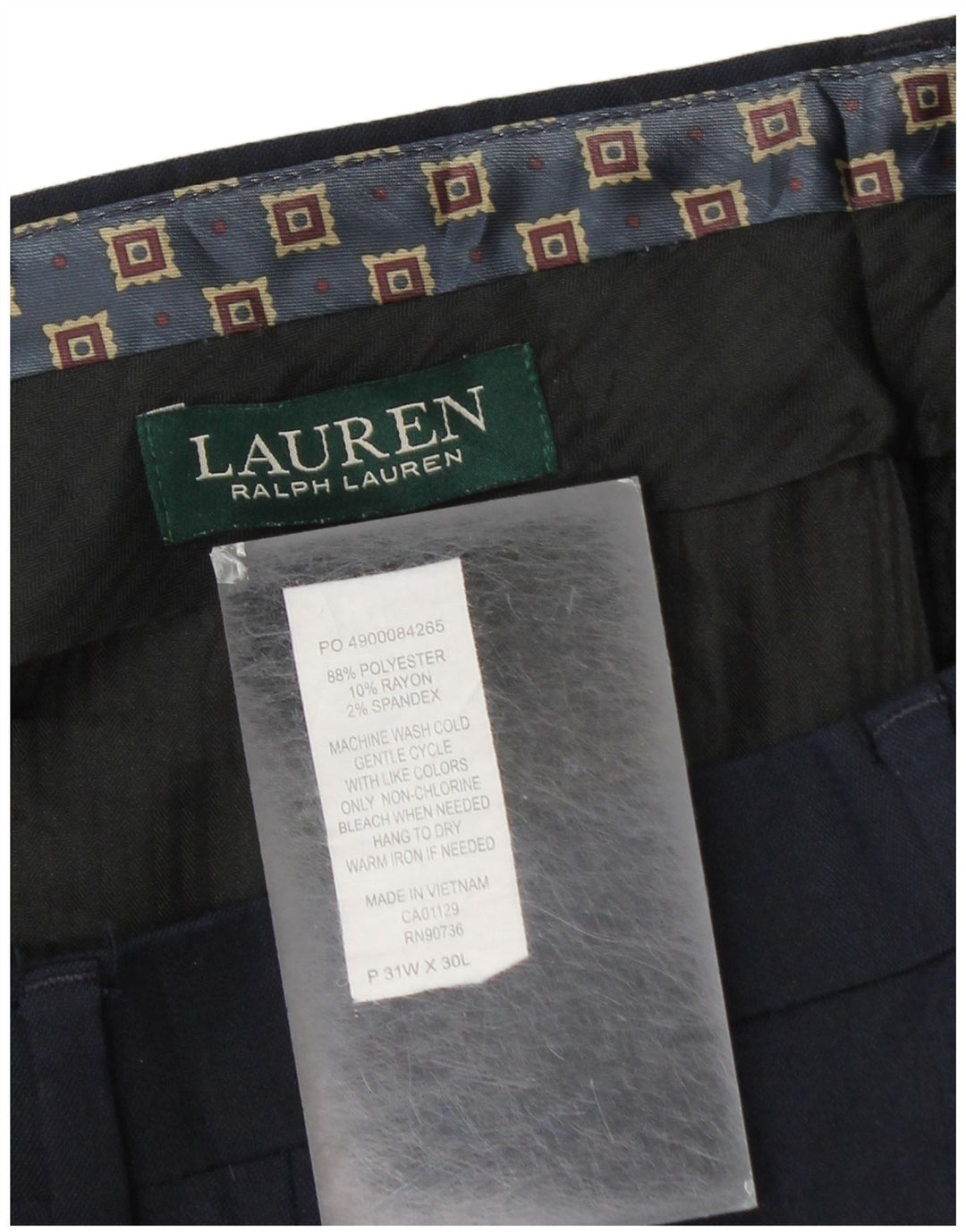 RALPH LAUREN Pantalón de traje ajustado para hombre W31 L30 Poliéster azul marino