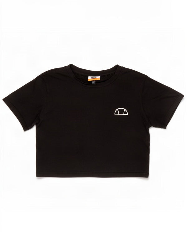 Ellesse Camiseta corta gráfica para mujer Top UK 10 Small Black Cotton