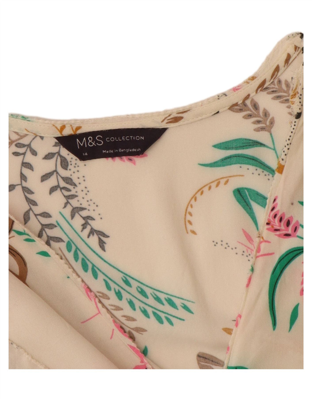 Marks & Spencer Blusa para Mujer Top UK 40 Grande Off White Floral