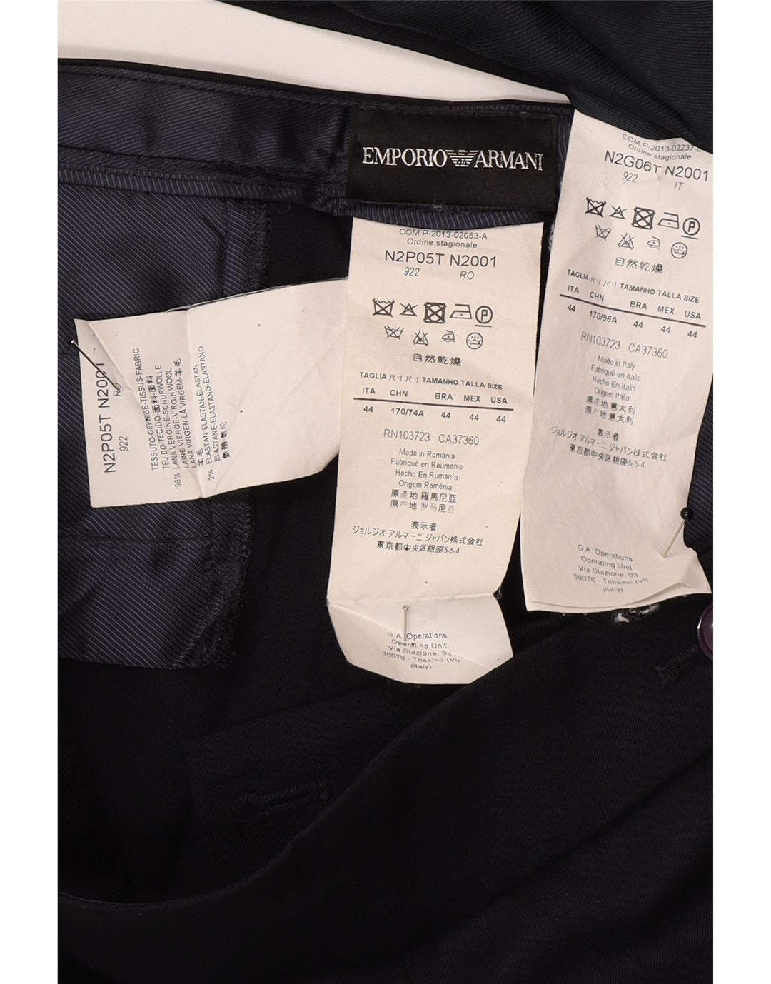 Emporio Armani Traje de 2 piezas con 2 botones para mujer IT 44 Medium W30 L30 Azul marino