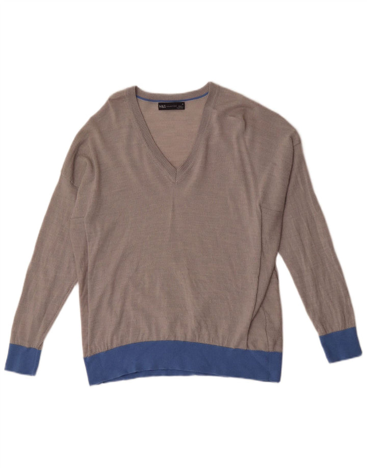 Marks & Spencer Jersey con cuello en V para mujer UK 44 Gris medio Colorblock