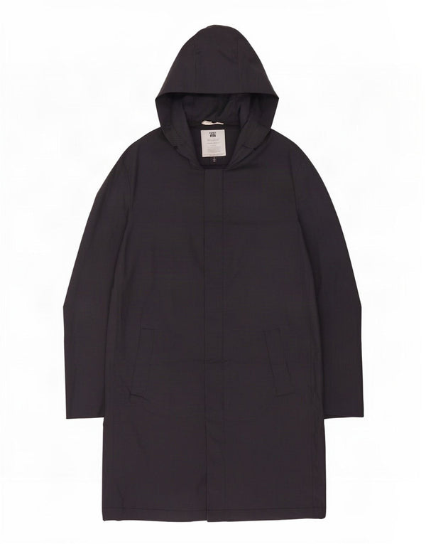 Zara Mens Hooded Overcoat UK 40 Large Black Houndstooth Polyester