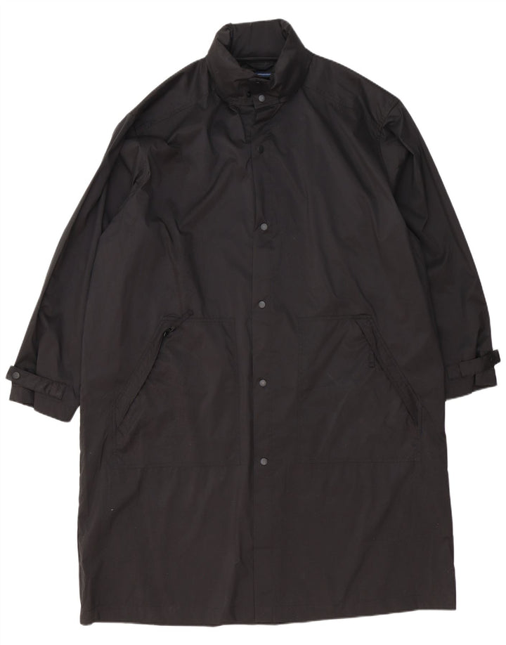 Vintage mujer con capucha impermeable de gran tamaño Reino Unido 20 2XL poliéster negro