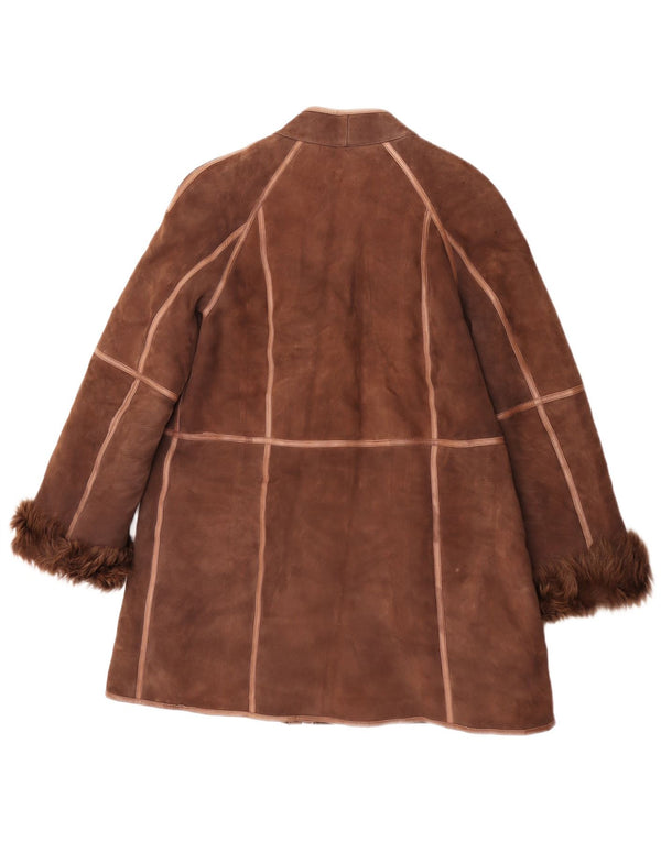 Vintage mujer shearling abrigo Reino Unido 14 marrón medio