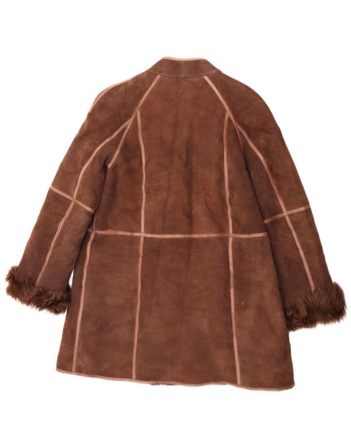 Vintage mujer shearling abrigo Reino Unido 14 marrón medio