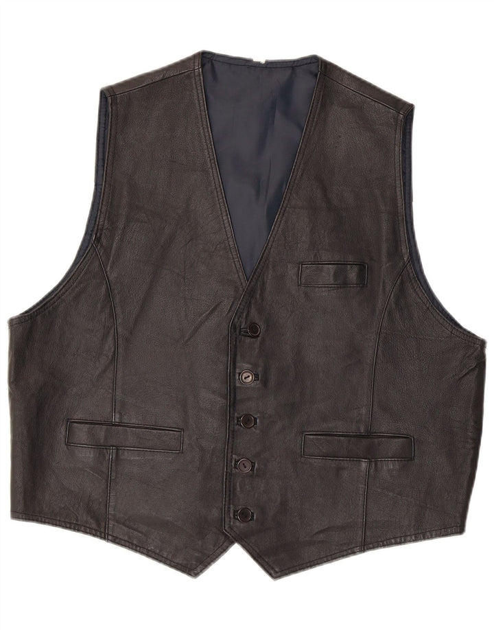 Chaleco de cuero vintage para hombre XL cuero negro