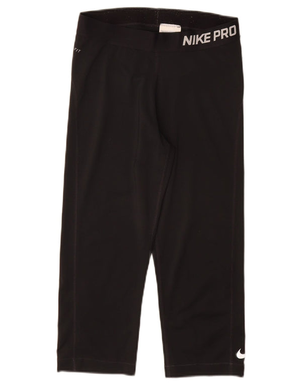 NIKE Leggings capri gráficos Dri Fit para mujer UK 12 Mediano Negro Poliéster