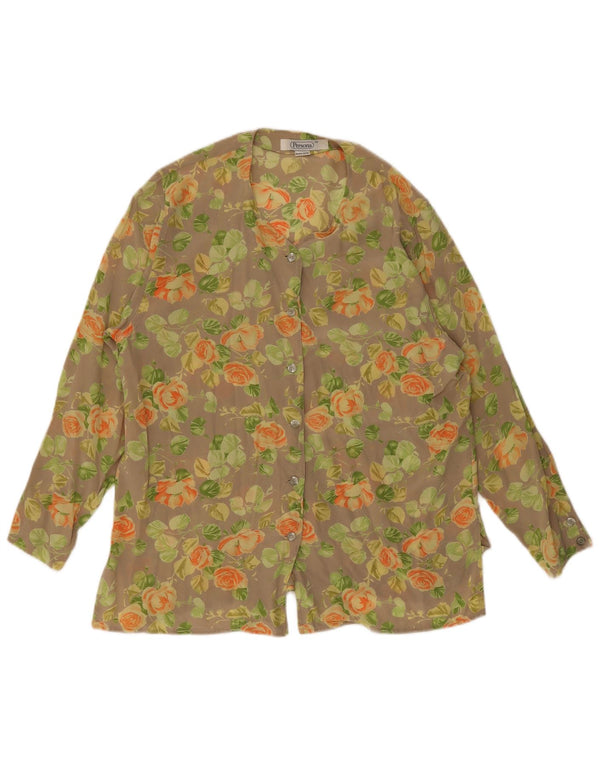 Persona Camisa Mujer Blusa Talla 19 Pequeña Seda Floral Beige
