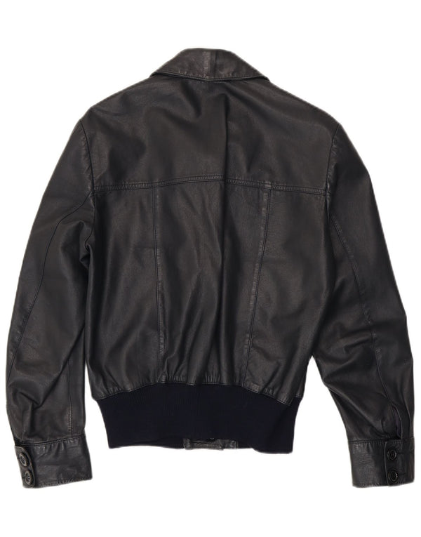 Vintage mujer bombardero chaqueta de cuero Reino Unido 14 cuero azul marino medio