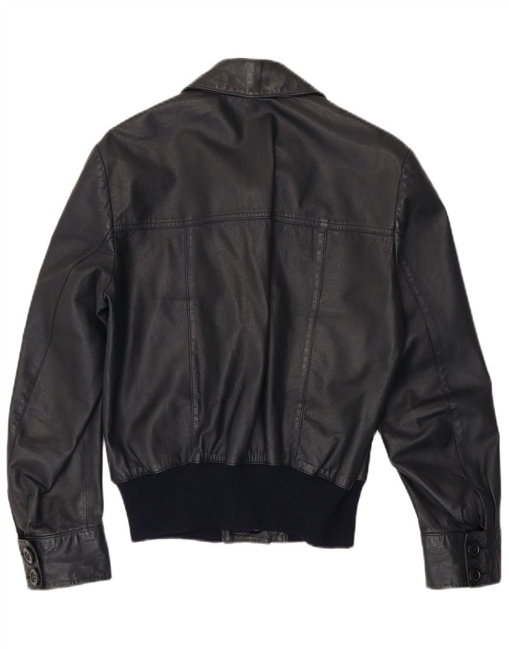 Vintage mujer bombardero chaqueta de cuero Reino Unido 14 cuero azul marino medio