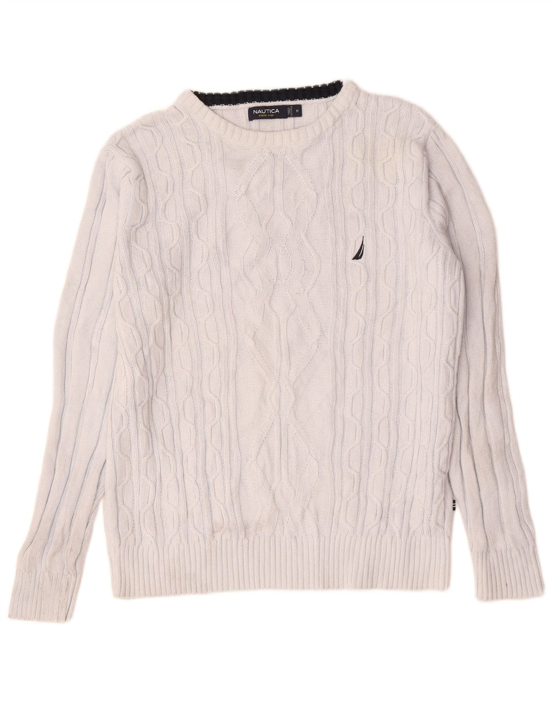 Nautica Jersey con cuello barco para hombre, jersey de algodón blanco mediano