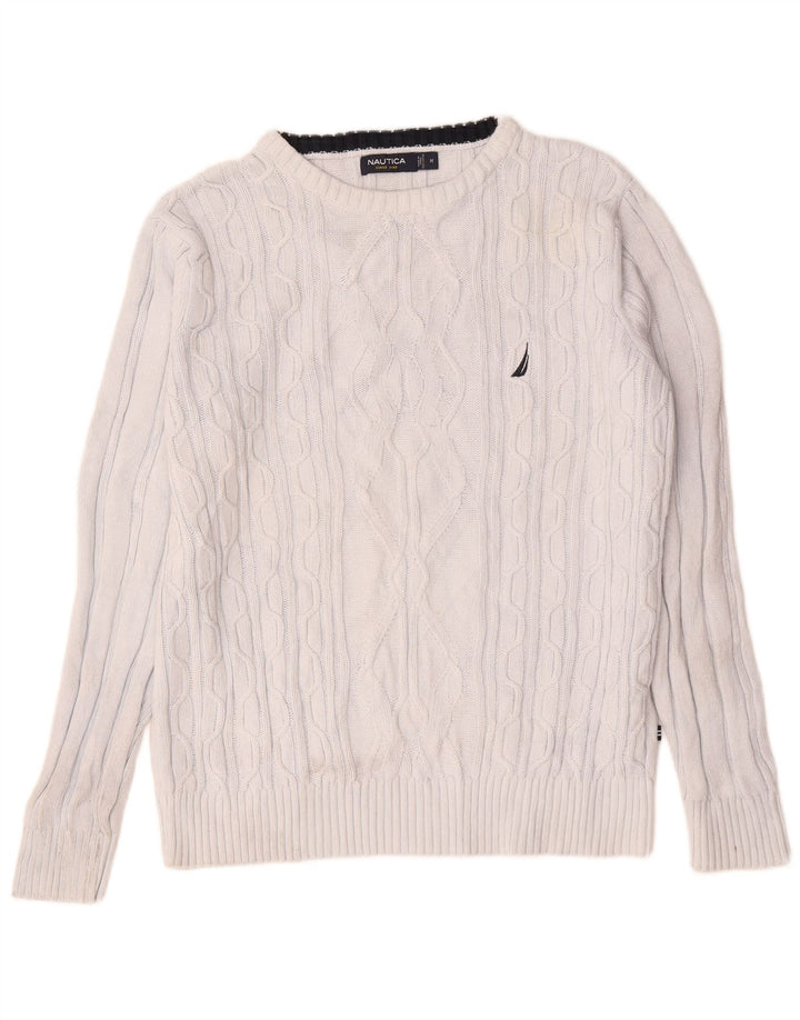 Nautica Jersey con cuello barco para hombre, jersey de algodón blanco mediano