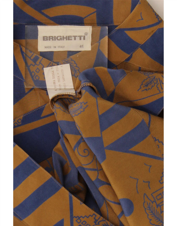 VINTAGE Blusa camisa de manga corta para mujer IT 46 Seda floral marrón grande