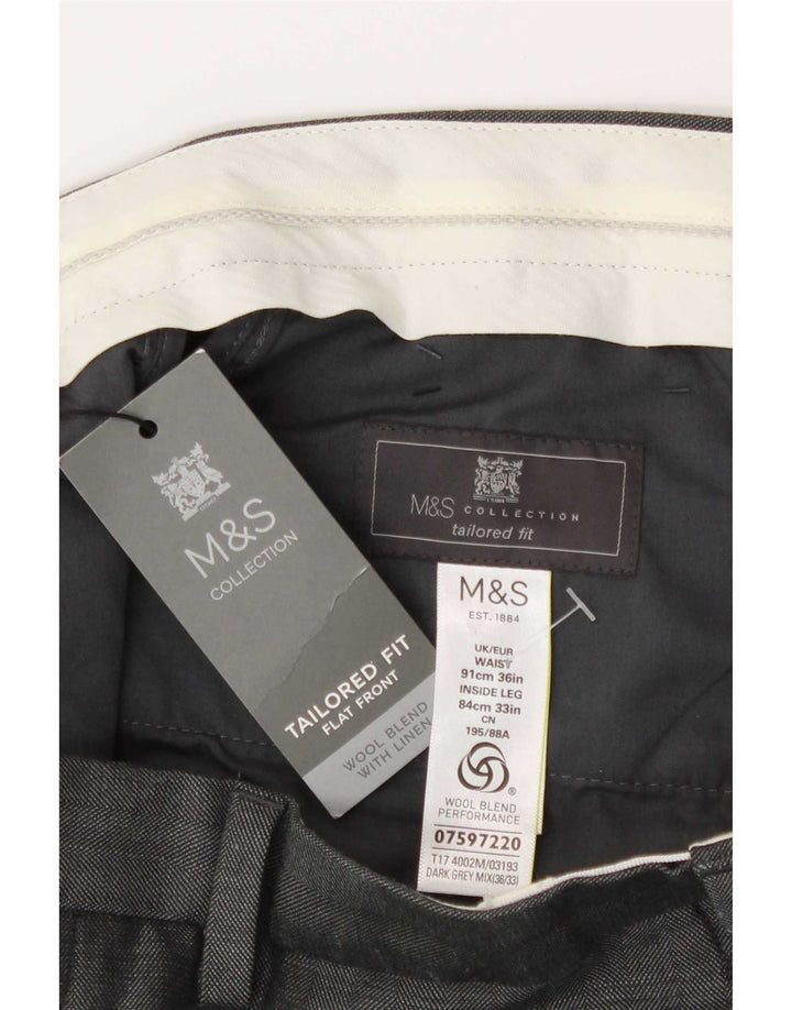 Marks & Spencer Pantalones de traje rectos de corte entallado para hombre W36 L33 Gris