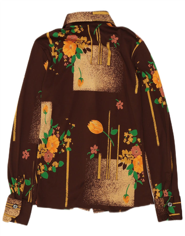 Vintage mujer camisa blusa IT 46 grande marrón floral