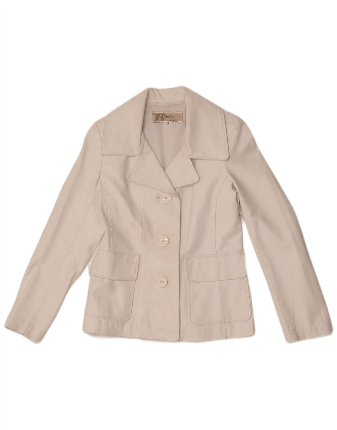 Vintage mujer 3 botones cuero Blazer chaqueta Reino Unido 10 pequeño blanco