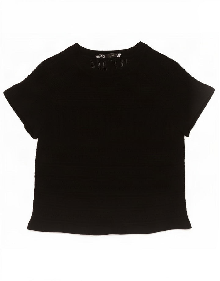 Zara Mujer Crop Knit Blusa Top UK 42 Medium Negro