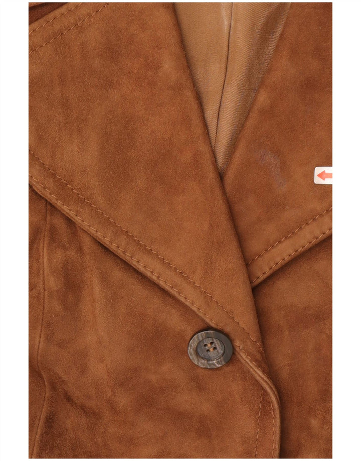 Vintage mujer 3 botones ante Blazer chaqueta IT 46 cuero marrón grande