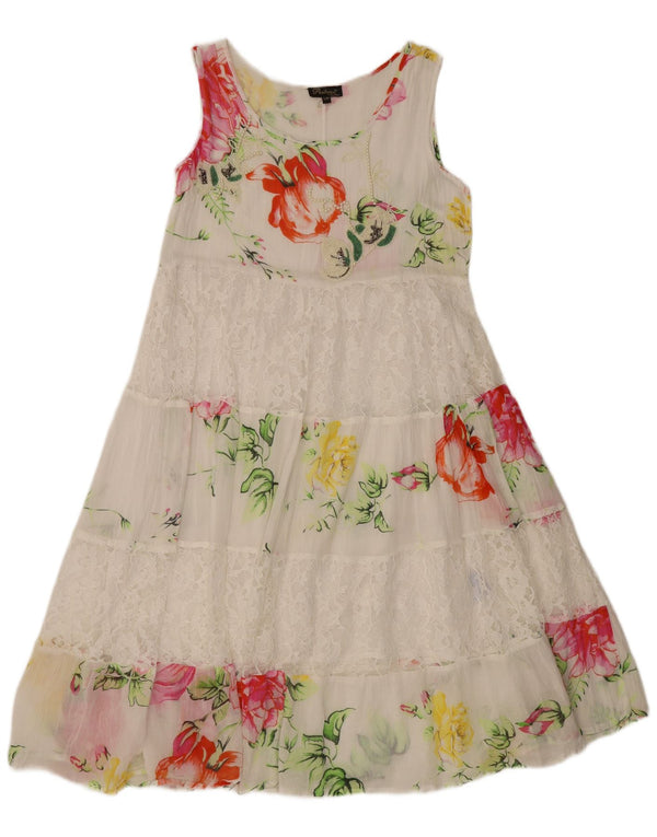 Positano by Jean Paul Vestido escalonado para mujer UK 10 Small White Floral