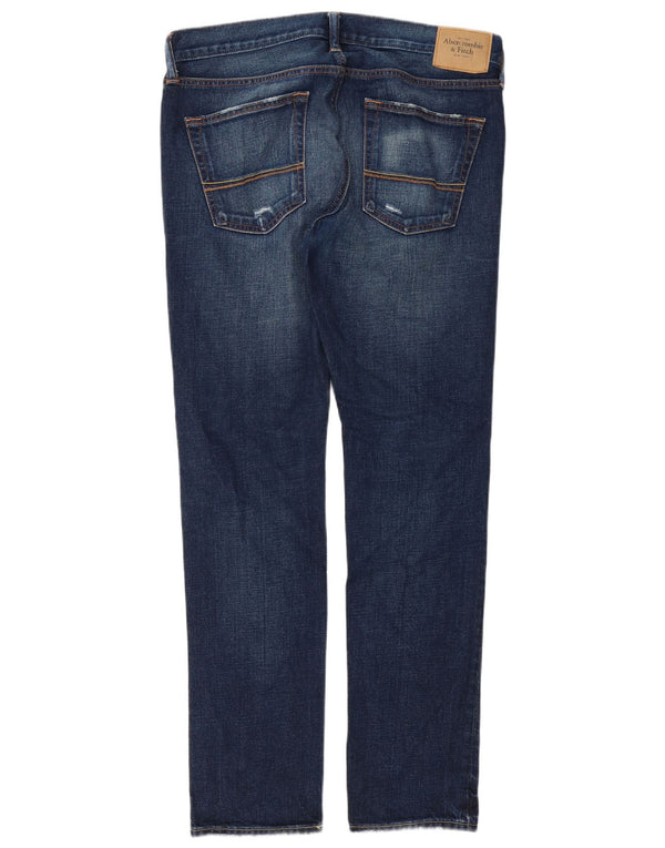 Abercrombie & Fitch Vaqueros ajustados desgastados para hombre W34 L32 Algodón azul marino