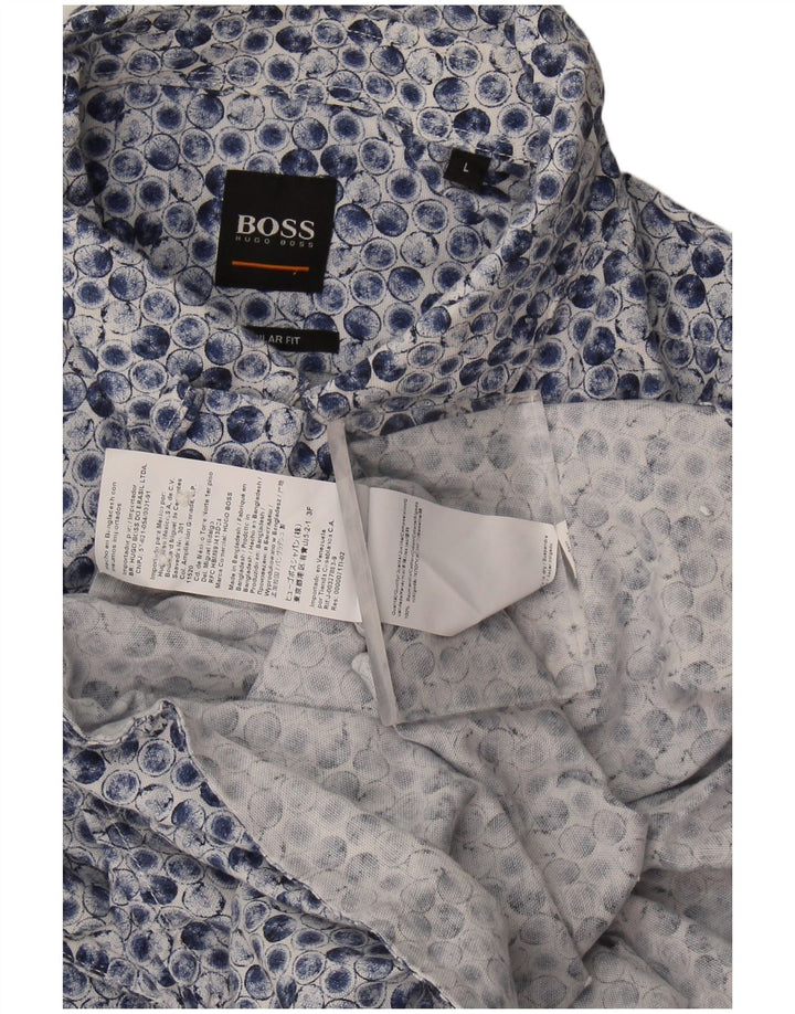 Camisa Hugo Boss Hombre Regular Fit Azul Geométrico Grande