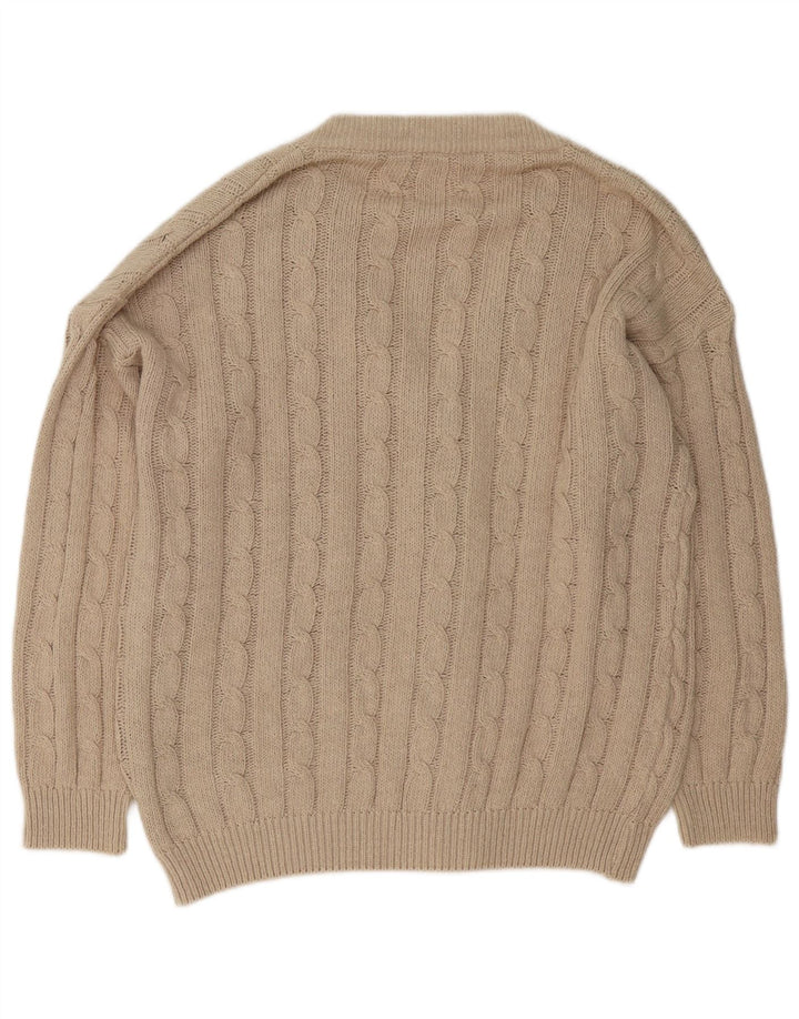 VINTAGE Hombres Cardigan Suéter Grande Algodón Beige