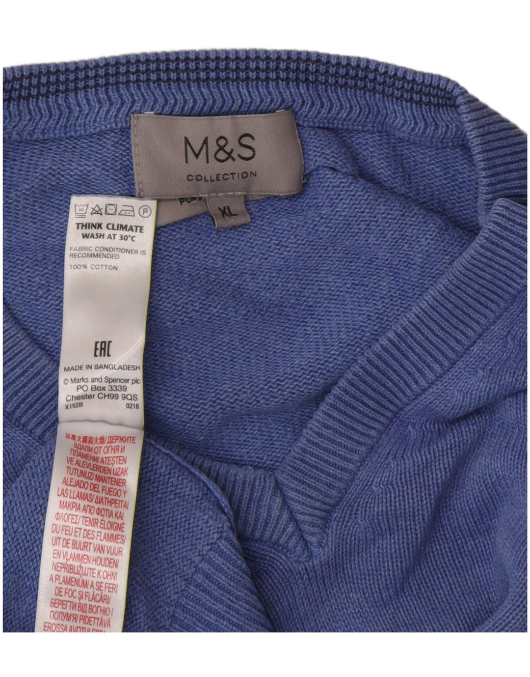Marks & Spencer Jersey con cuello en V para hombre XL Algodón azul