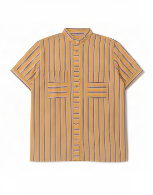 Vintage mujer camisa de manga corta Reino Unido 14 grande amarillo rayas