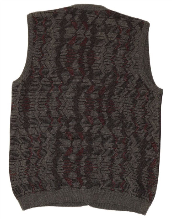 Montecatini Jersey Cárdigan Sin Mangas Hombre XL Lana Geométrica Gris