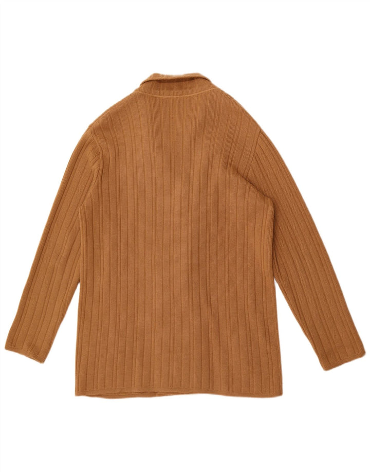 Vintage hombres doble pecho cardigan suéter IT 50 lana marrón medio