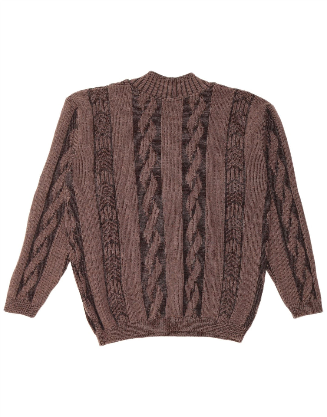 Vintage hombres V-cuello jumper suéter grande marrón geométrico