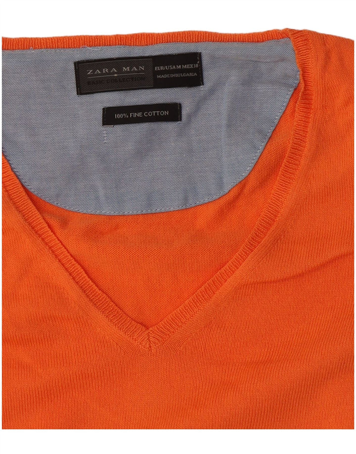 Zara Hombre Jersey Con Cuello En V Jersey Algodón Naranja Medio
