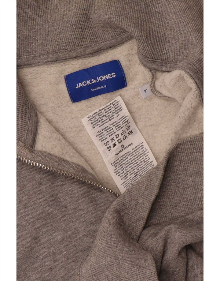 Jack & Jones Hombre Gráfico Zip Neck Sudadera Jumper Large Gris Moteado