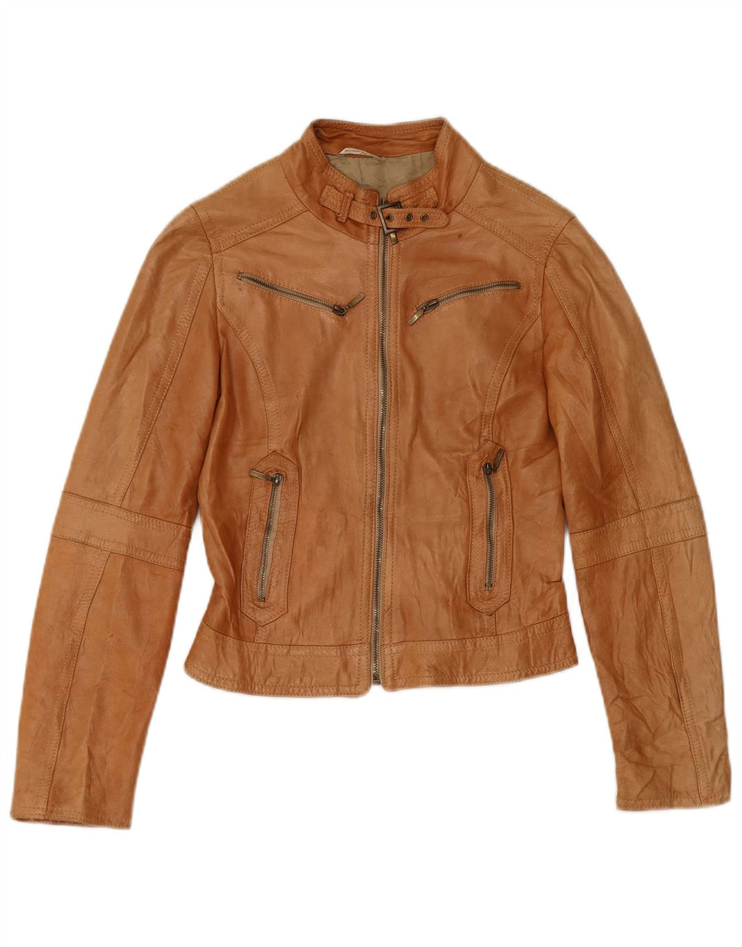 XETRA Chaqueta motera de cuero para mujer UK 8 Small Beige